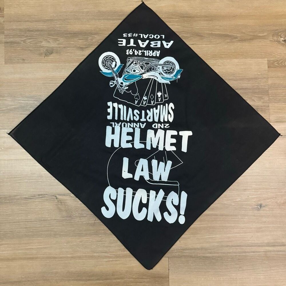 Vintage 90s Biker Bandana Helmet Laws Suck Bike Rally Black Square Motocore